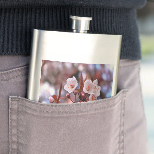 Cherry Blossom Cluster With A Pink and Blue  Hip Flask