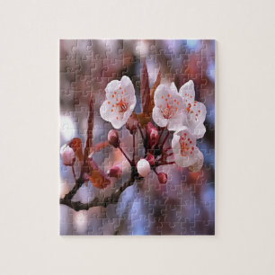Cherry Blossom Cluster With A Pink and Blue Jigsaw Puzzle