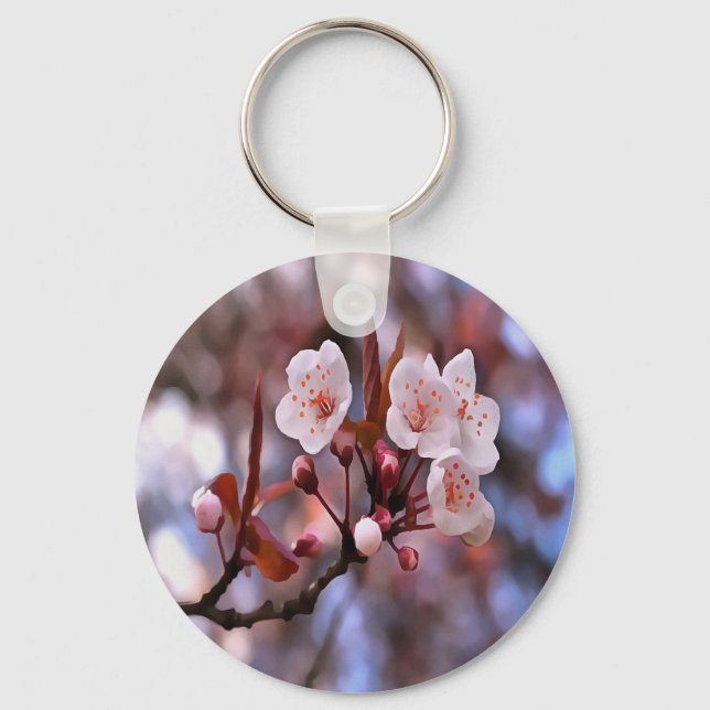 Cherry Blossom Cluster With A Pink and Blue  Key Ring (Front)