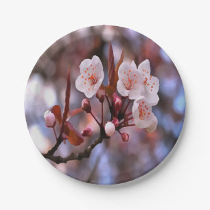 Cherry Blossom Cluster With A Pink and Blue Paper Plate