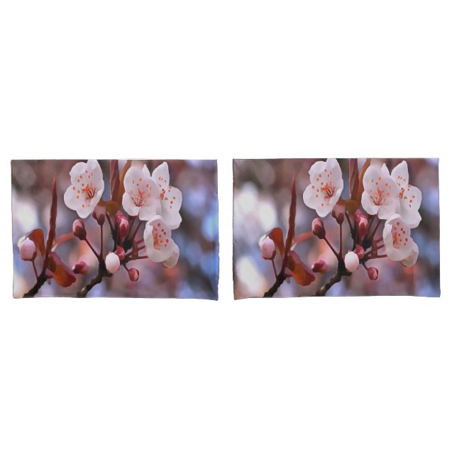 Cherry Blossom Cluster With A Pink and Blue  Pillowcase (Front-Set)