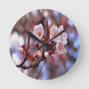 Cherry Blossom Cluster With A Pink and Blue Round Clock