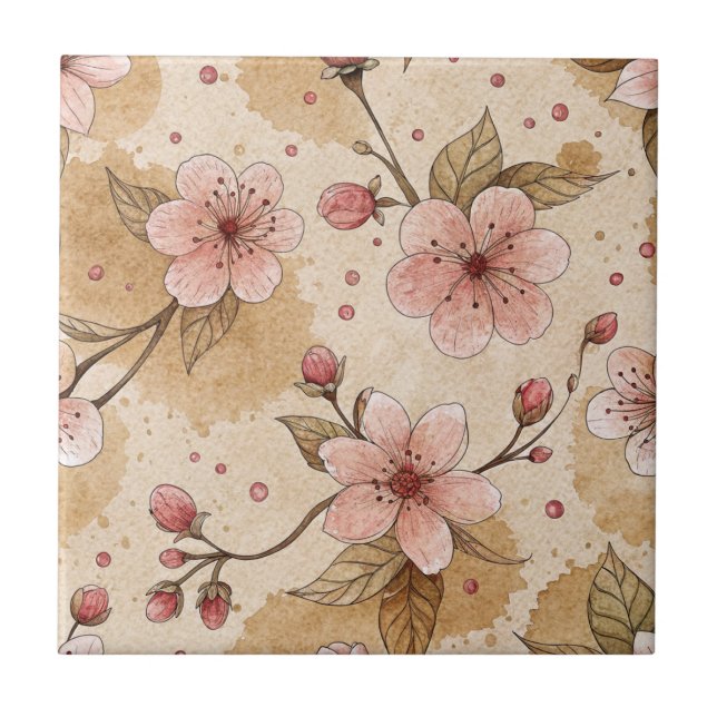 Cherry Blossom Coffee Cosy Pattern (10) Ceramic Tile (Front)