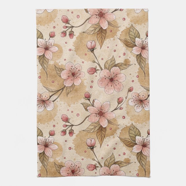 Cherry Blossom Coffee Cosy Pattern (10) Tea Towel (Vertical)