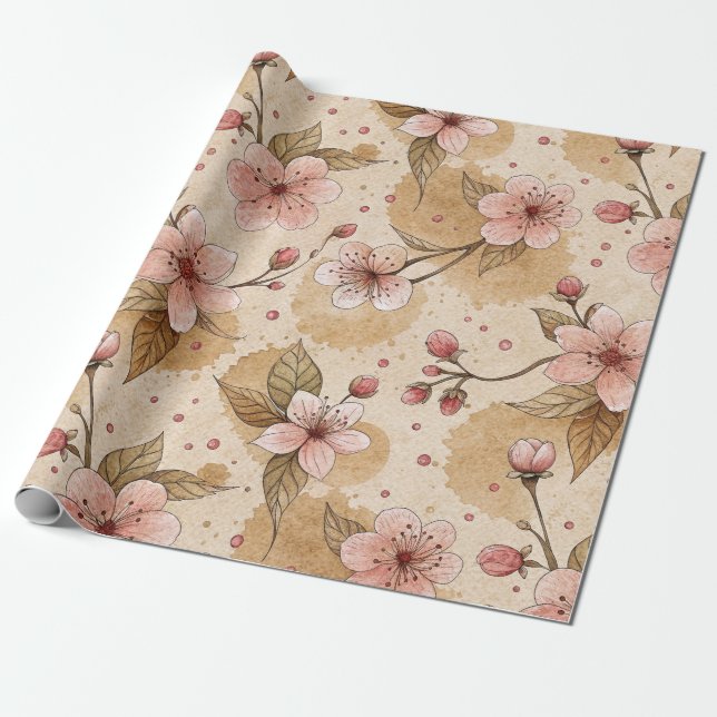Cherry Blossom Coffee Cosy Pattern (10) Wrapping Paper (Unrolled)
