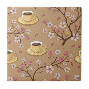 Cherry Blossom Coffee Cosy Pattern (1) Ceramic Tile