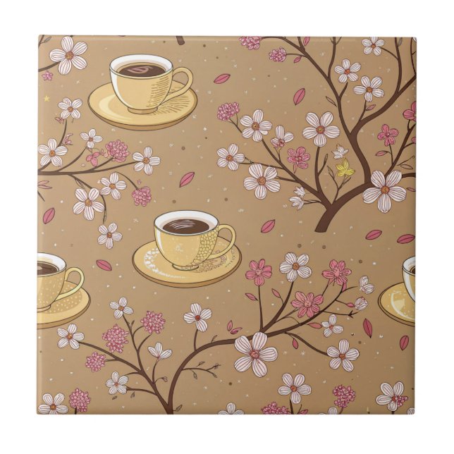 Cherry Blossom Coffee Cosy Pattern (1) Ceramic Tile (Front)