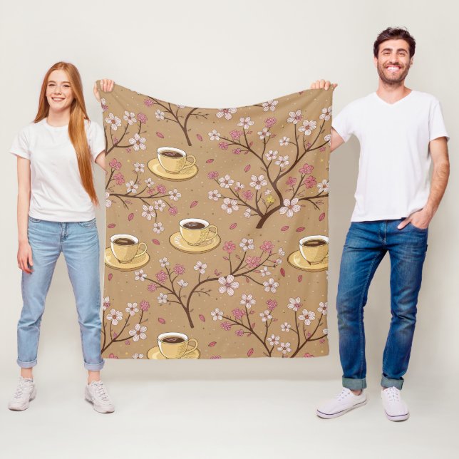 Cherry Blossom Coffee Cosy Pattern (1) Fleece Blanket (In Situ)