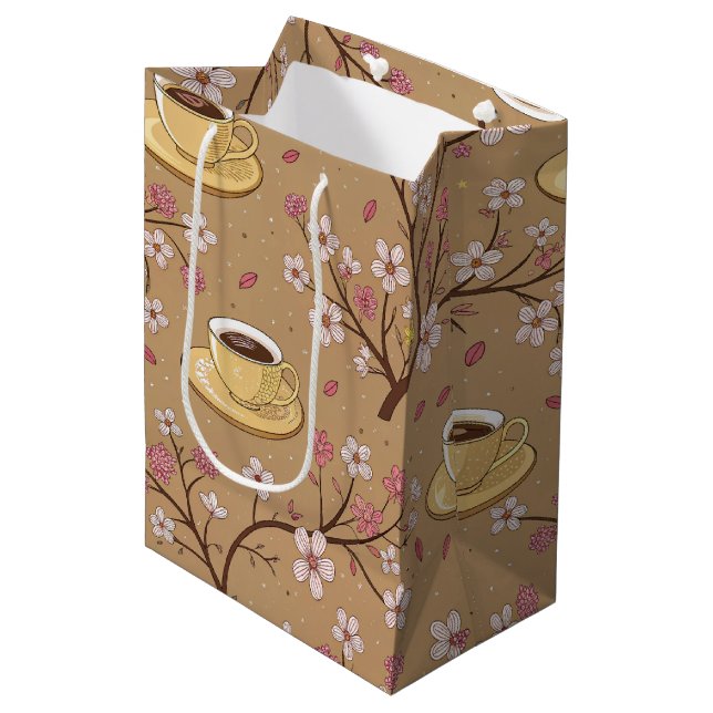 Cherry Blossom Coffee Cosy Pattern (1) Medium Gift Bag (Front Angled)