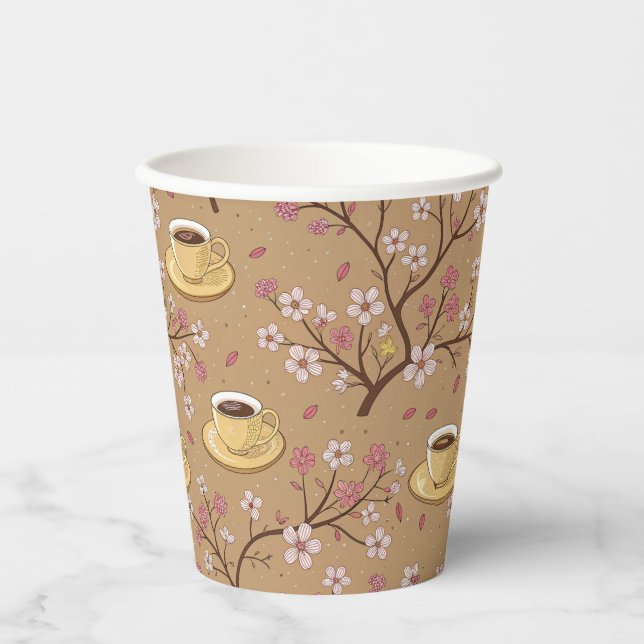 Cherry Blossom Coffee Cosy Pattern (1) Paper Cups (Front)