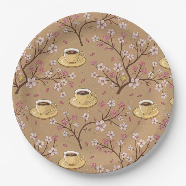 Cherry Blossom Coffee Cosy Pattern (1) Paper Plate (Front)