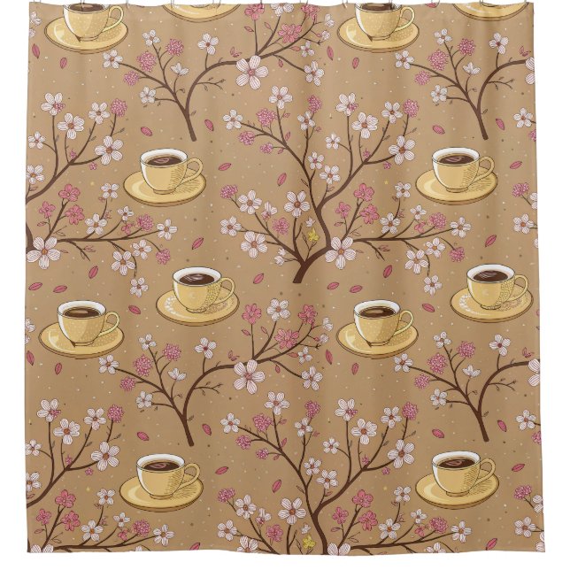 Cherry Blossom Coffee Cosy Pattern (1) Shower Curtain (Front)