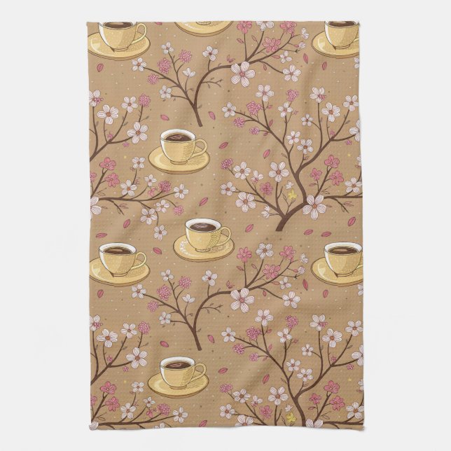 Cherry Blossom Coffee Cosy Pattern (1) Tea Towel (Vertical)