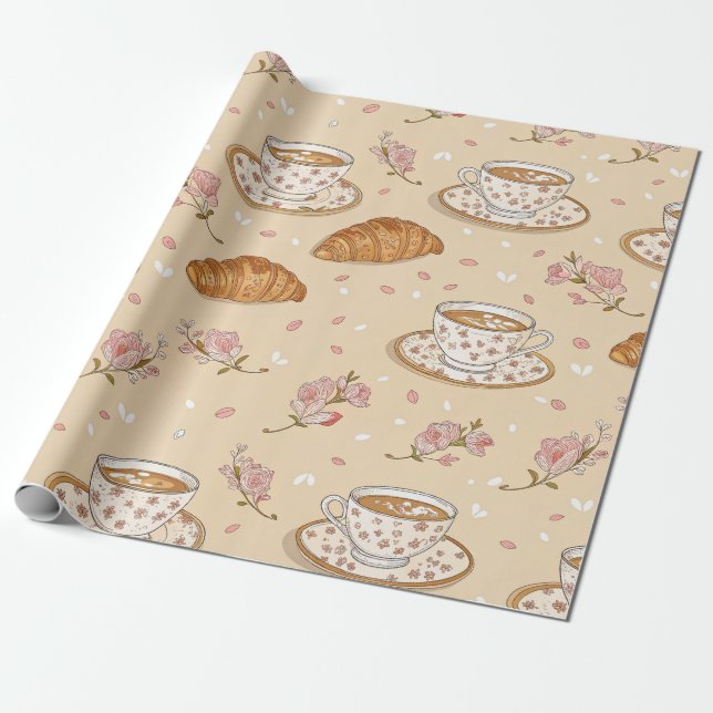 Cherry Blossom Coffee Cosy Pattern (2) Wrapping Paper (Unrolled)