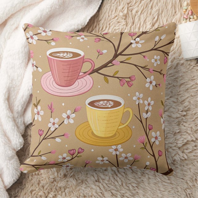 Cherry Blossom Coffee Cosy Pattern (4) Cushion (Blanket)