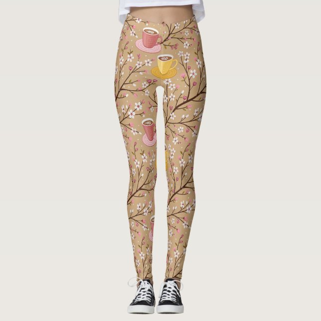 Cherry Blossom Coffee Cosy Pattern (4) Leggings (Front)