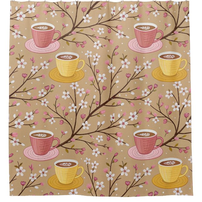 Cherry Blossom Coffee Cosy Pattern (4) Shower Curtain (Front)