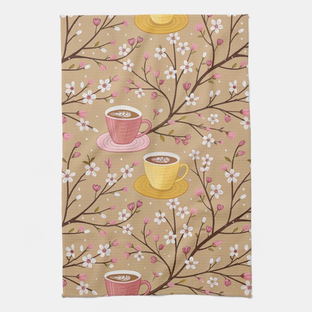 Cherry Blossom Coffee Cosy Pattern (4) Tea Towel (Vertical)
