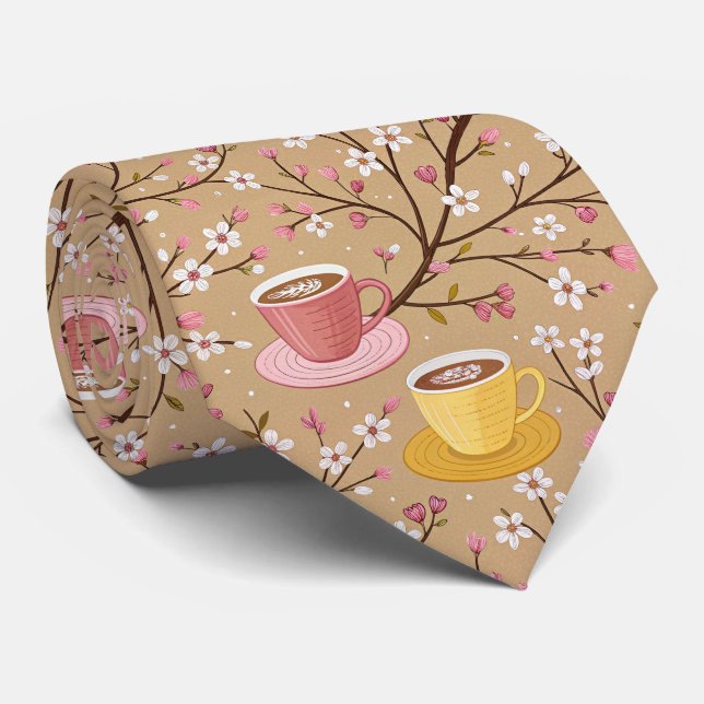 Cherry Blossom Coffee Cosy Pattern (4) Tie (Rolled)