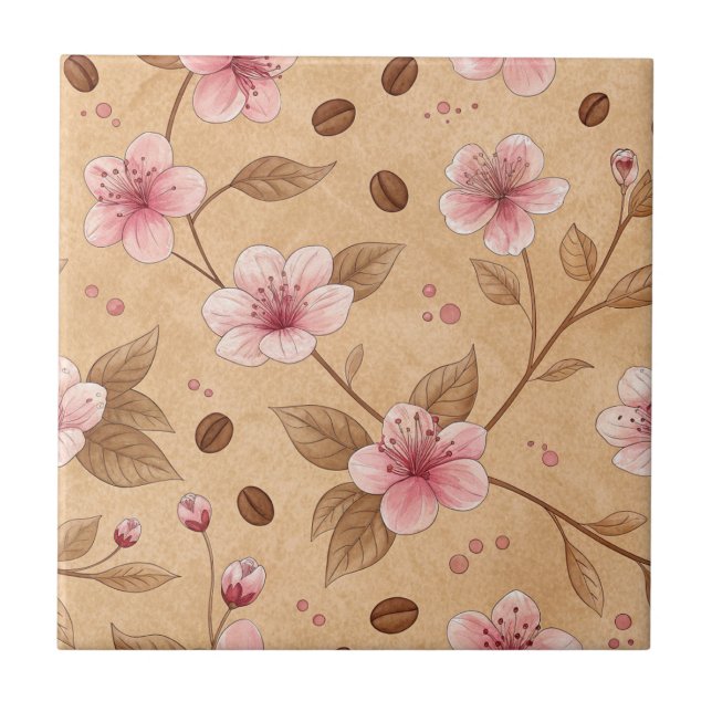 Cherry Blossom Coffee Cosy Pattern (5) Ceramic Tile (Front)