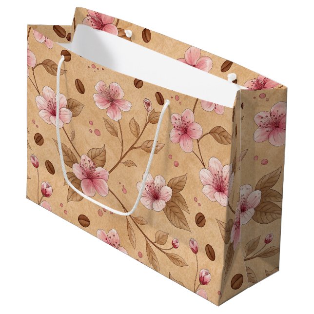 Cherry Blossom Coffee Cosy Pattern (5) Large Gift Bag (Front Angled)
