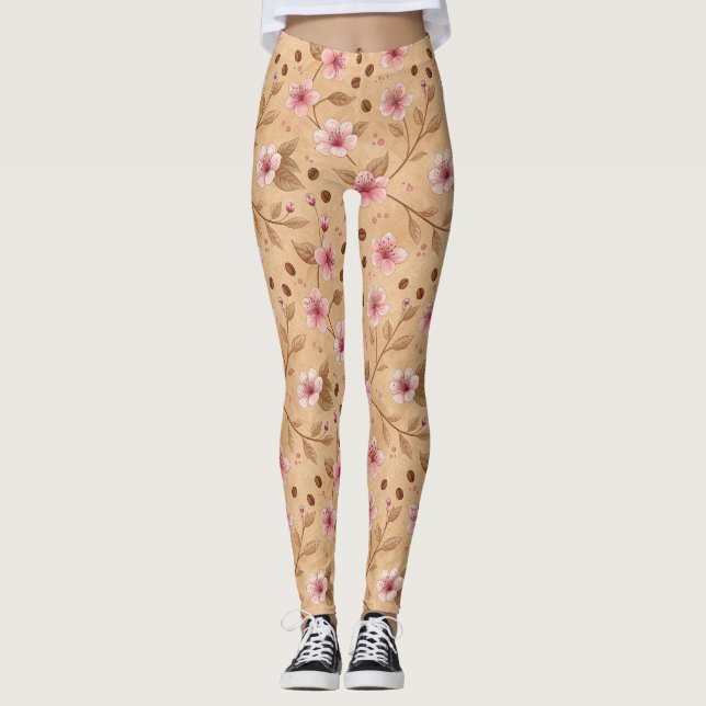 Cherry Blossom Coffee Cosy Pattern (5) Leggings (Front)
