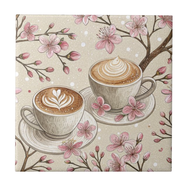 Cherry Blossom Coffee Cosy Pattern (6) Ceramic Tile (Front)