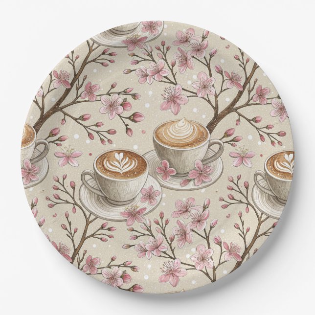 Cherry Blossom Coffee Cosy Pattern (6) Paper Plate (Front)