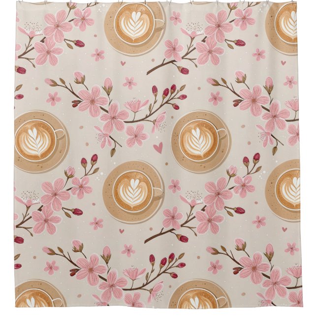 Cherry Blossom Coffee Cosy Pattern (7) Shower Curtain (Front)