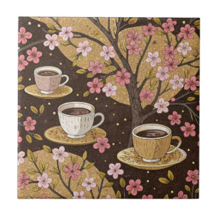 Cherry Blossom Coffee Cosy Pattern (8) Ceramic Tile