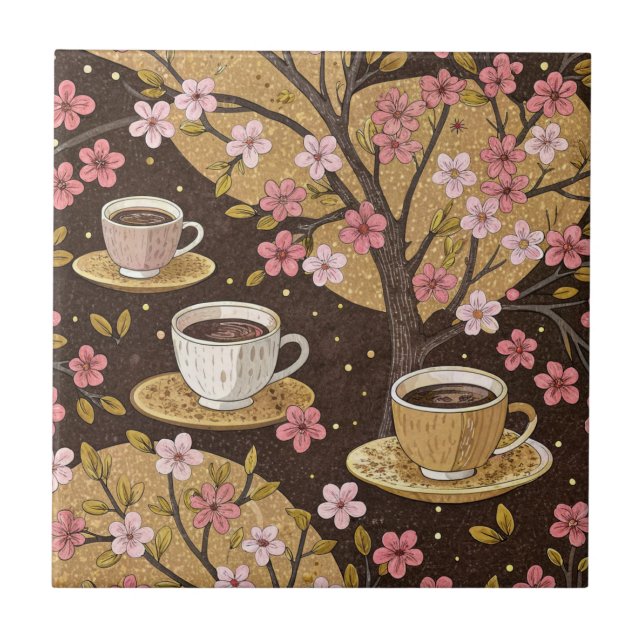 Cherry Blossom Coffee Cosy Pattern (8) Ceramic Tile (Front)