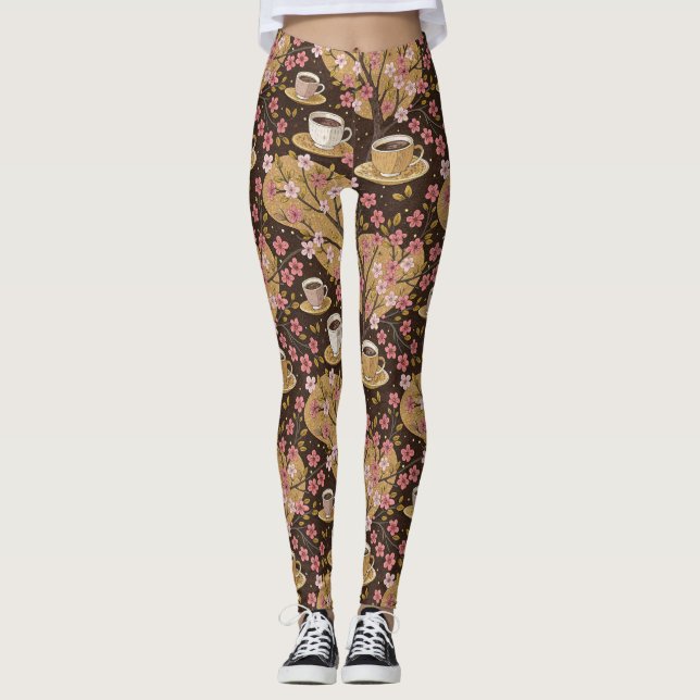 Cherry Blossom Coffee Cosy Pattern (8) Leggings (Front)