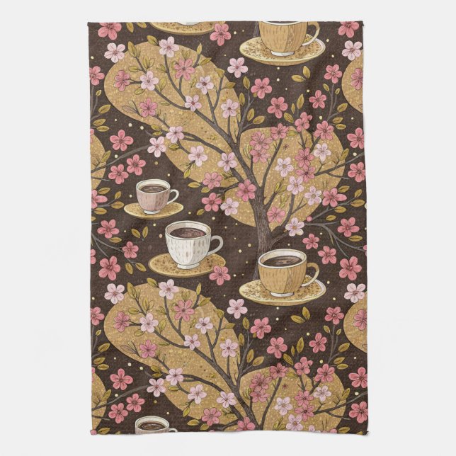 Cherry Blossom Coffee Cosy Pattern (8) Tea Towel (Vertical)