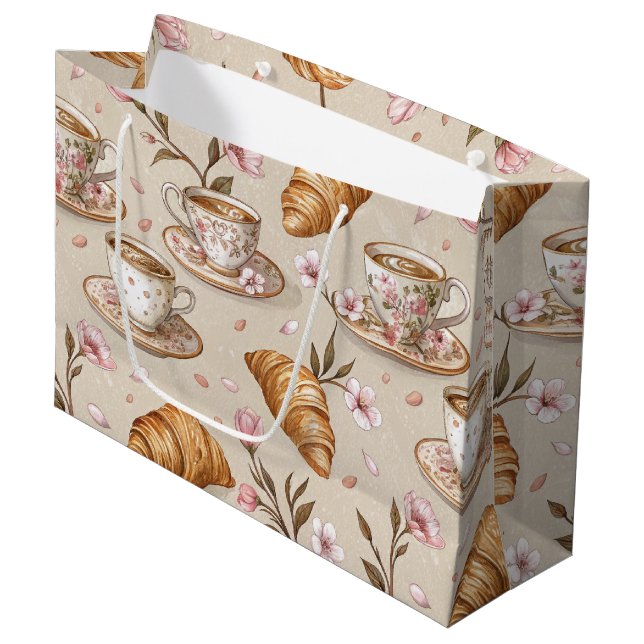 Cherry Blossom Coffee Cosy Pattern (9) Large Gift Bag (Front Angled)