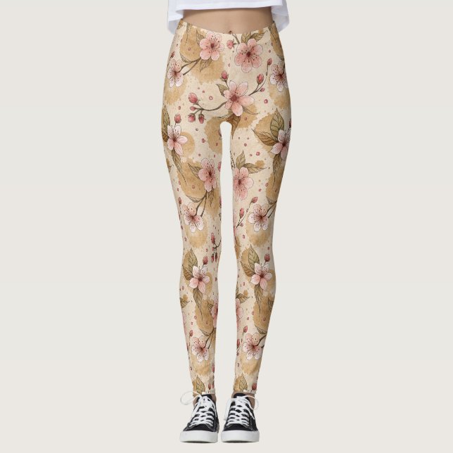 Cherry Blossom Coffee Cozy Pattern (10) Leggings (Front)