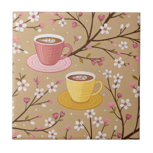 Cherry Blossom Coffee Cozy Pattern (4) Ceramic Tile