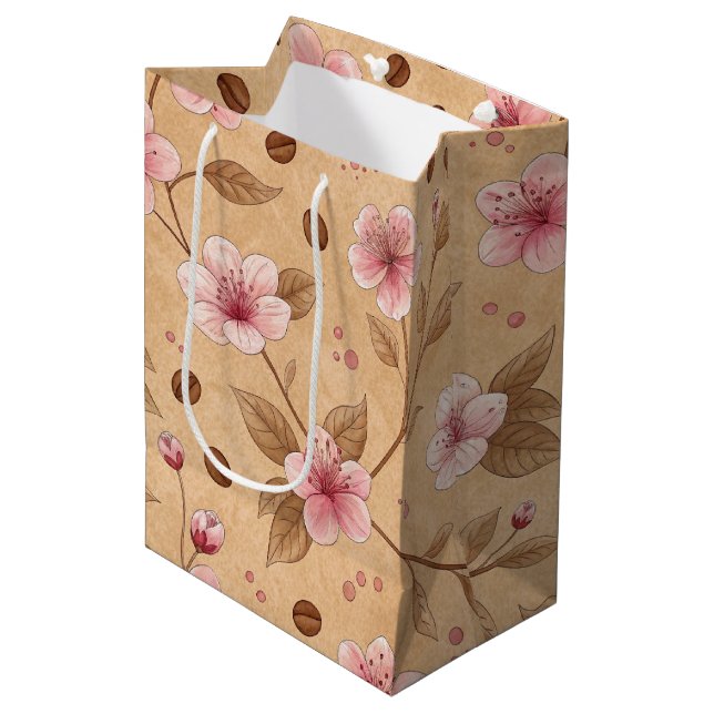 Cherry Blossom Coffee Cozy Pattern (5) Medium Gift Bag (Front Angled)