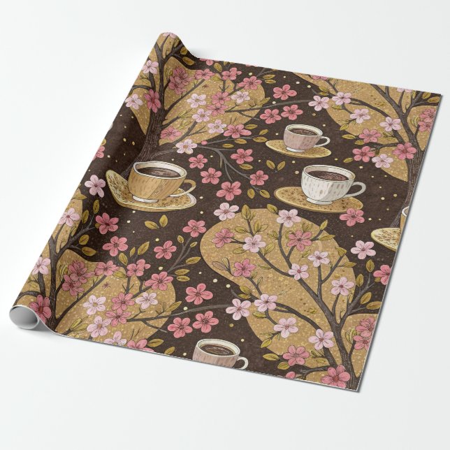 Cherry Blossom Coffee Cozy Pattern (8) Wrapping Paper (Unrolled)
