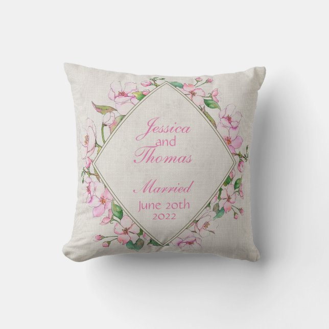 Cherry Blossom Commemorative Wedding  Cushion (Front)