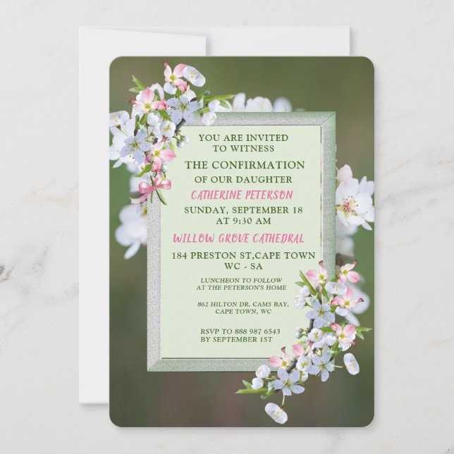 Cherry Blossom Confirmation Invitation (Front)