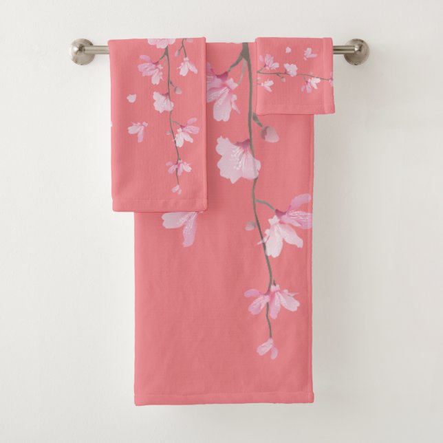 Cherry Blossom - Coral Bath Towel Set (Insitu)