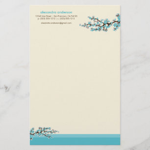 Cherry Blossom Custom Stationery (aqua)