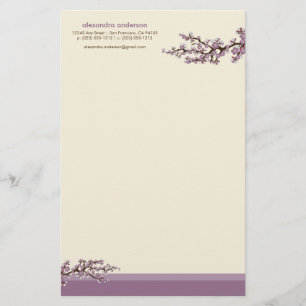 Cherry Blossom Custom Stationery (lavender)