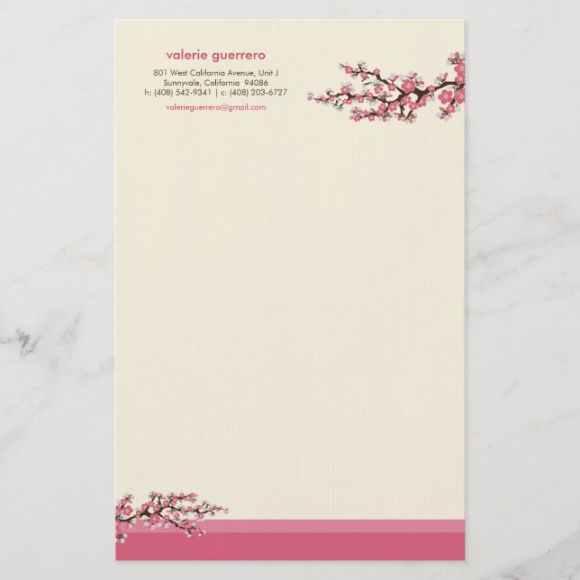 Cherry Blossom Custom Stationery (pink) (Front)