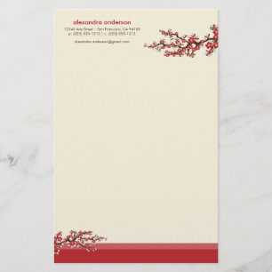 Cherry Blossom Custom Stationery (red)