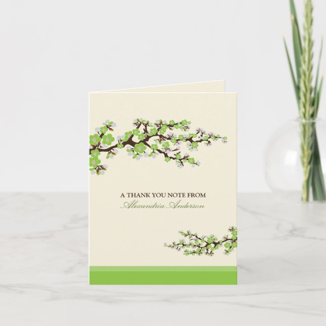 Cherry Blossom Custom Thank You Card (green) (Front)