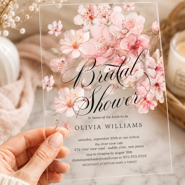 Cherry Blossom Delight Bridal Shower Acrylic Invitations (Creator Uploaded)