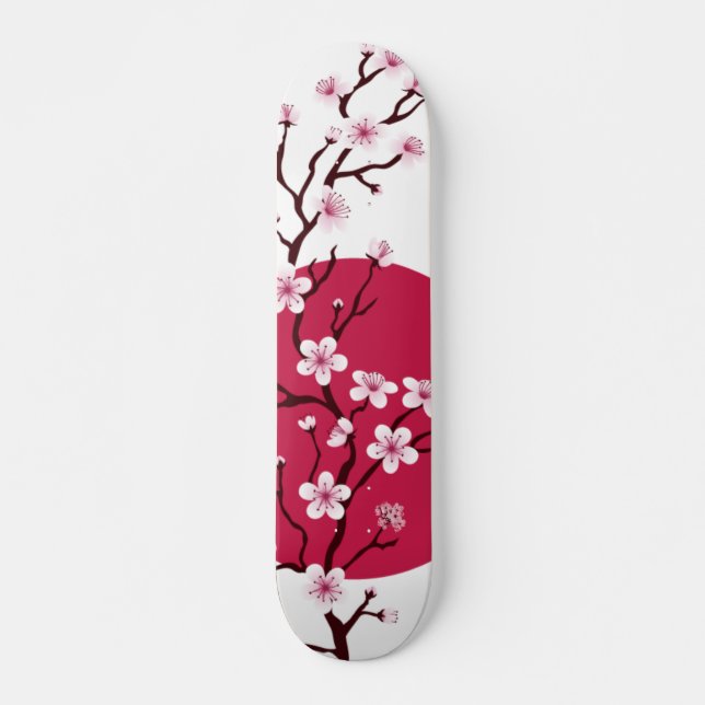Cherry Blossom Design Skateboard Deck (Front)