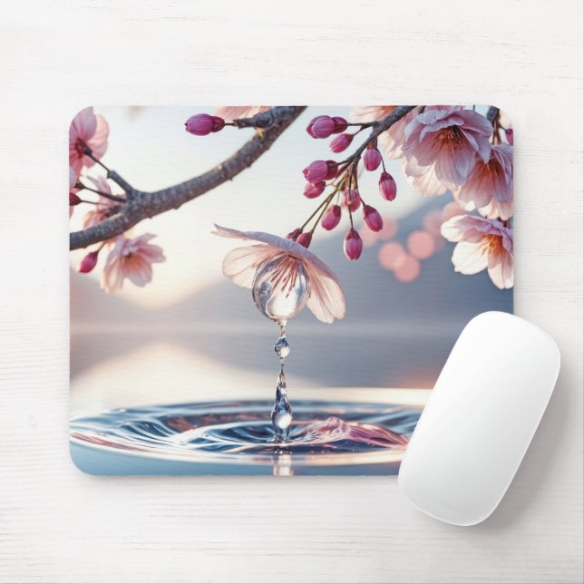 Cherry Blossom Dewdrop Mouse Pad (With Mouse)