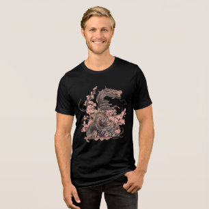 Cherry Blossom Dragon & Temple Art Tri-Blend Shirt
